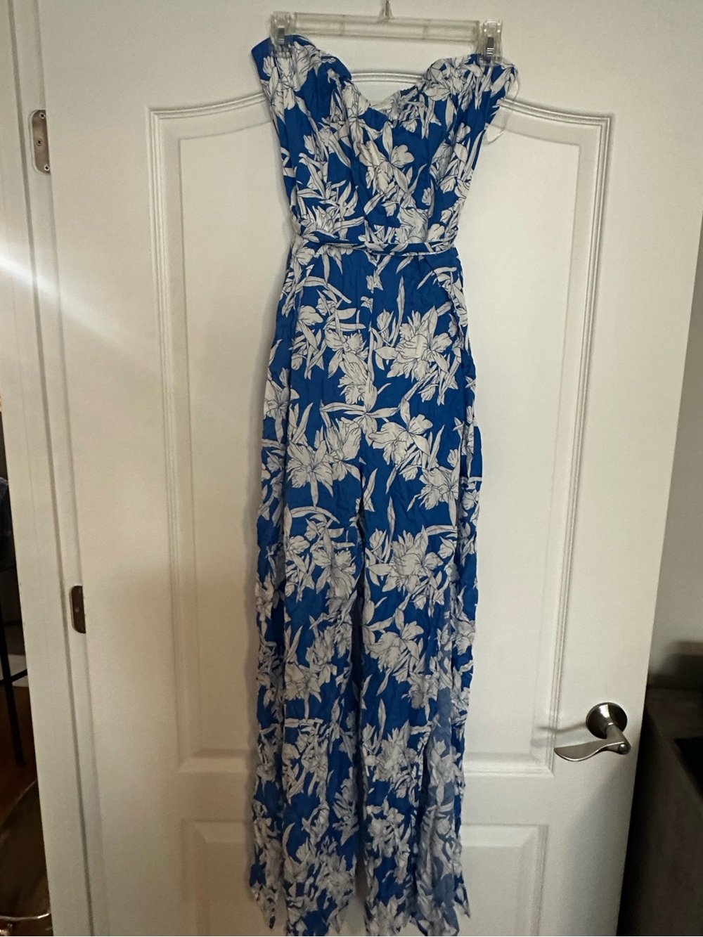 Blue Floral Strapless Jumpsuit